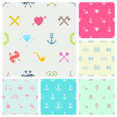 Vector set of hipster style seamless backgroundのイラスト素材