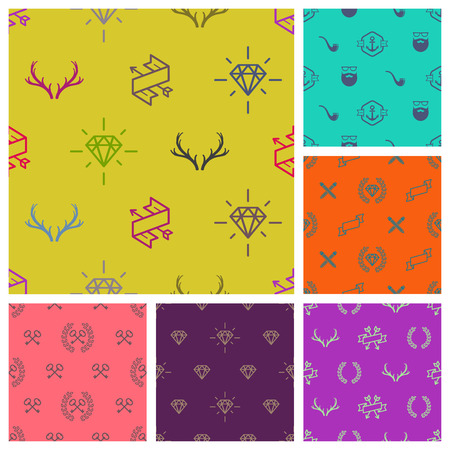 Set of hipster style seamless background  vector illustrationのイラスト素材