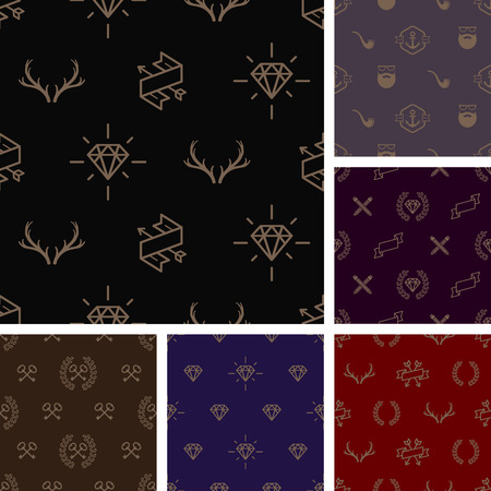 Vector illustration  Set of hipster style seamless backgroundのイラスト素材