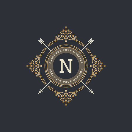 Monogram logo template with flourishes calligraphic elegant ornament elements. Identity design with letter for cafe, shop, store, restaurant, boutique, hotel, heraldic, fashion and etc.のイラスト素材