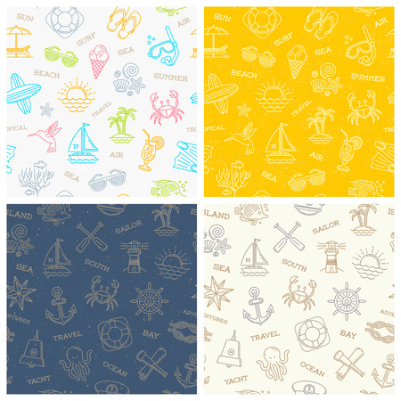 Vector set of a summer vacation, travel and adventures seamless backgroundのイラスト素材