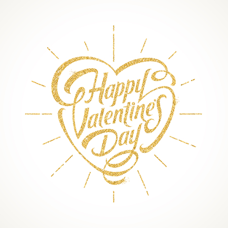 Vector illustration with glitter gold lettering - Happy valentines dayのイラスト素材