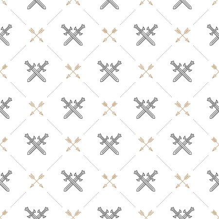 Vector seamless background with crossed swords and arrows - pattern for wallpaper, wrapping paper, book flyleaf, envelope inside, etc.のイラスト素材