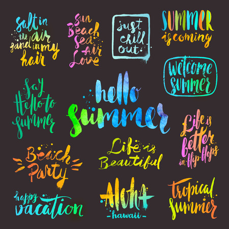 set of  calligraphy. Summer holidays and vacation phrases and greetings.のイラスト素材