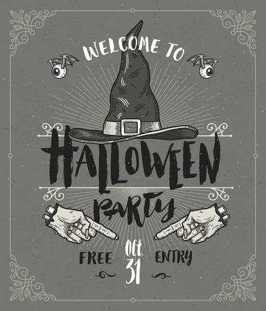 Halloween poster or greeting card - vector design with hand drawn type designのイラスト素材