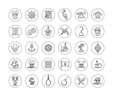Pirate vector set - line drawn different objects, items, signs and symbolsのイラスト素材