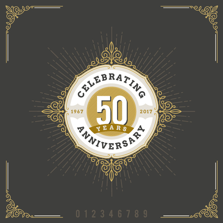 Vintage Anniversary logo emblem with flourishes calligraphic ornamental elements.- vector illustrationのイラスト素材