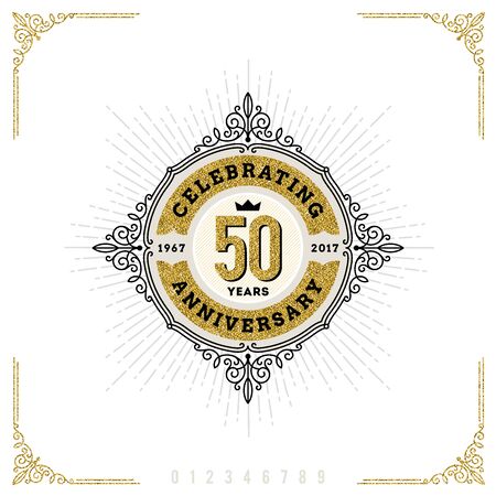 Vintage Anniversary logo emblem with flourishes calligraphic ornamental elements.- vector illustrationのイラスト素材