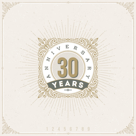 Vintage Anniversary logo emblem with flourishes calligraphic ornamental elements.- vector illustrationのイラスト素材