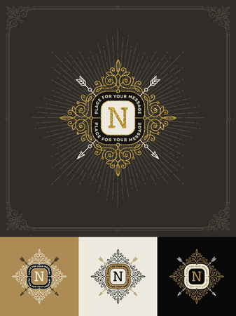 Vector design - flourishes glitter gold monogram logo. Identity design for cafe, shop, store, restaurant, boutique, hotel, heraldic, fashion and etc.のイラスト素材