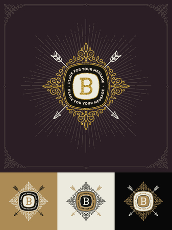 Vector design - flourishes glitter gold monogram logo. Identity design for cafe, shop, store, restaurant, boutique, hotel, heraldic, fashion and etc.のイラスト素材