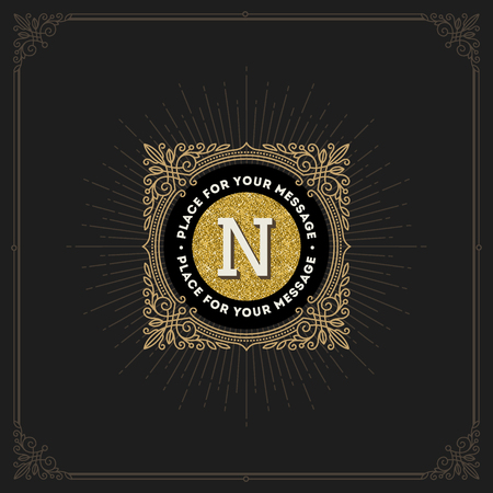 Vector design - flourishes glitter gold monogram logo. Identity design for cafe, shop, store, restaurant, boutique, hotel, heraldic, fashion and etc.のイラスト素材