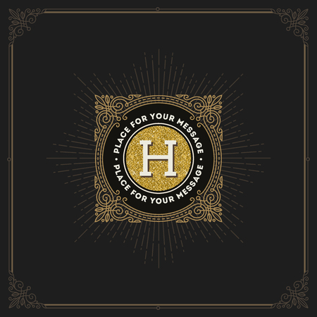 Vector design - flourishes glitter gold monogram logo. Identity design for cafe, shop, store, restaurant, boutique, hotel, heraldic, fashion and etc.のイラスト素材