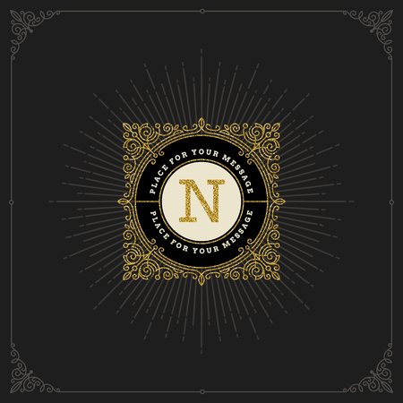 Vector design - flourishes glitter gold monogram logo. Identity design for cafe, shop, store, restaurant, boutique, hotel, heraldic, fashion and etc.のイラスト素材