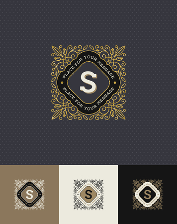 Vector design - flourishes glitter gold monogram logo. Identity design for cafe, shop, store, restaurant, boutique, hotel, heraldic, fashion and etc.のイラスト素材
