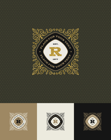 Vector design - flourishes glitter gold monogram logo. Identity design for cafe, shop, store, restaurant, boutique, hotel, heraldic, fashion and etc.のイラスト素材