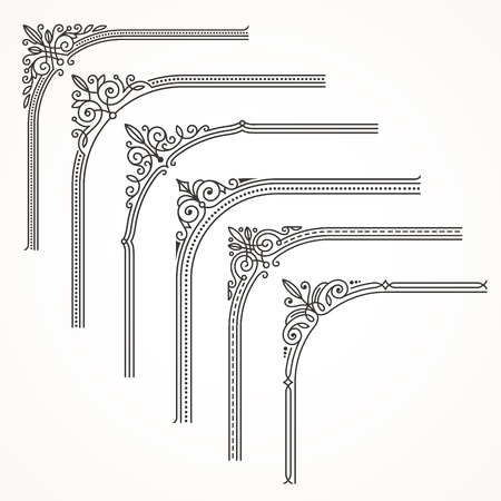 Flourishes ornate frame or corner design elements. Vector illustration.のイラスト素材