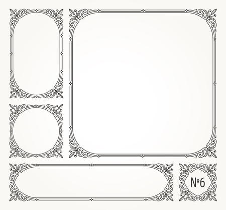 Set of flourishes calligraphic elegant ornamental frames - vector illustration. Identity design for cafe, shop, store, restaurant, boutique, hotel, heraldic, fashion or business card and etc.のイラスト素材