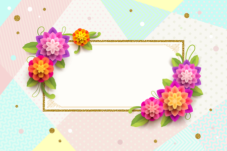 Greeting card with ornamental frame and flowers on a abstract background.のイラスト素材