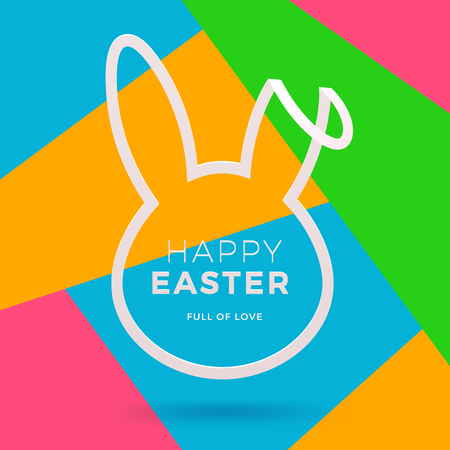 Happy Easter Day greeting card with bunny template vector illustrationのイラスト素材