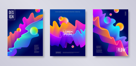 Set of cover design with abstract multicolored flow shapes vector illustration template. Universal abstract design for covers, flyers, banners, greeting card, booklet and brochure.のイラスト素材