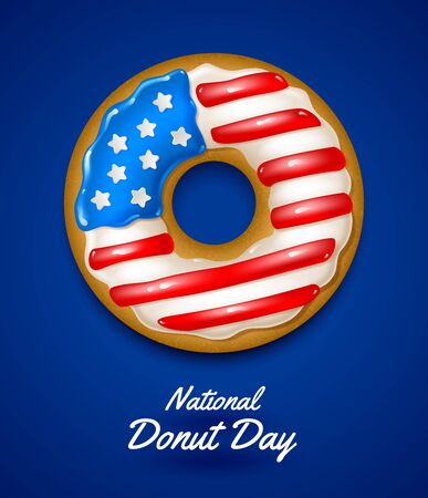 National donuts day vector illustration. Donuts glazed in the colors of USA flag.のイラスト素材