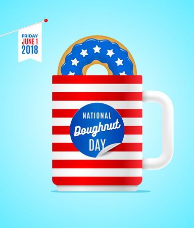 National donuts day vector illustration. Donuts and cup in the colors of USA flag.のイラスト素材