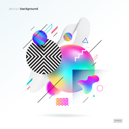 Vector astract design with different geometric, fluid, linear and stipple shapes. Abstract multicolored composition.のイラスト素材