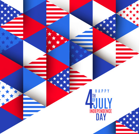 4th of July greeting on a USA patriotic stars and stripes pattern. Vector illustration. Greeting card.のイラスト素材