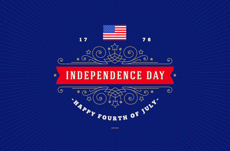 4th of July, Independence day - greeting design with flourishes ornamental frames. Vector illustration.のイラスト素材