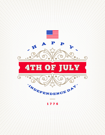 4th of July, Independence day - greeting design with flourishes ornamental frames. Vector illustration.のイラスト素材