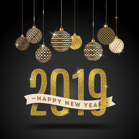 Happy New Year 2019 - holidays vector illustration.のイラスト素材