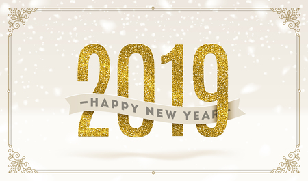 Happy New Year 2019 - holidays vector illustration.のイラスト素材