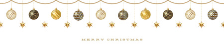 Seamless frieze with Christmas decoration - patterned baubles with golden stars. Vector illustration.のイラスト素材