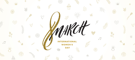 8 March International women's day greeting card. Brush calligraphy greeting.  Vector illustration.のイラスト素材