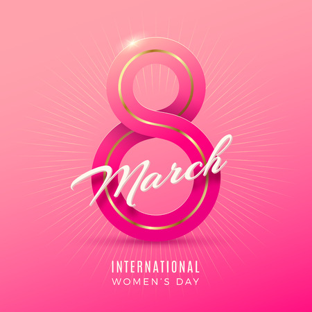 8 March International women's day greeting card with ribbon in the shape of sign eight  Vector illustration.のイラスト素材