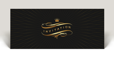 Template invitation with golden flourishes elements and crown  - vector illustrationのイラスト素材