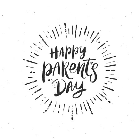 Happy Parents Day - hand drawn vector illustration. Brush calligraphy greeting and sunburst rays.のイラスト素材