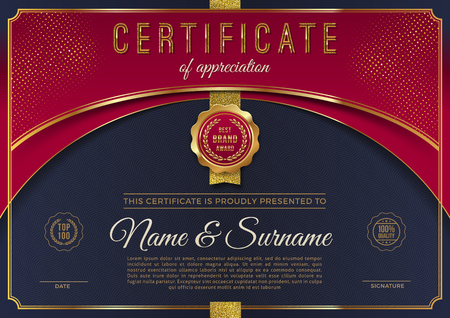 Certificate template with luxury golden elements. Diploma template design. Vector illustration.のイラスト素材
