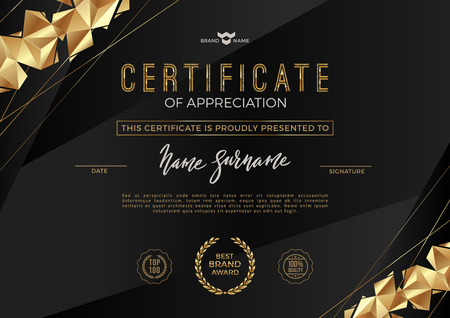 Certificate template with luxury golden elements. Diploma template design. Vector illustration.のイラスト素材