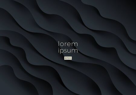 Abstract vector background. Black fluid wavy layered shape. Design for cover, poster, landing page, presentation and other promo design.のイラスト素材