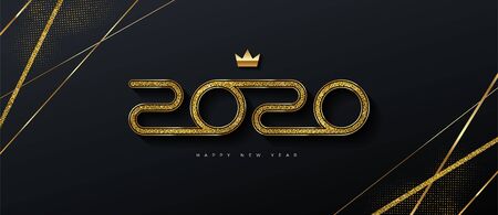 2020 new year logo. Greeting design with golden  number of year. Design for greeting card, invitation, calendar, etc.のイラスト素材