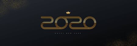 2020 new year logo. Greeting design with golden  number of year. Design for greeting card,...