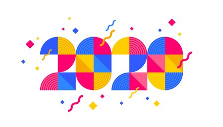 2020 new year logo composed from geometric shapes. Greeting design with multicolored number of year. Design for greeting card, invitation, calendar, etc.のイラスト素材
