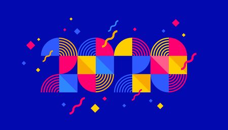 2020 new year composed from geometric shapes. Greeting design with multicolored number of year. Design for greeting card, invitation, calendar, etc.のイラスト素材