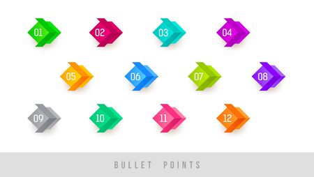 Colorful bullet points - numbered from one to twelve. Vector illustration.のイラスト素材