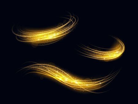 Abstract light effect. Glowing light lines with sparkles on black background. Glowing neon light shape. Light  stroke. Vector illustration.のイラスト素材