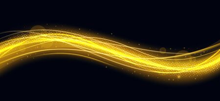 Abstract light effect. Glowing light lines with sparkles on black background. Glowing neon light wave. Light  stroke. Vector illustration.のイラスト素材