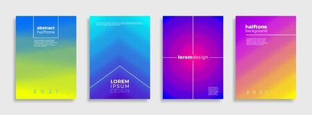 Set of cover design with abstract multicolored halftone gradient. Vector illustration. Universal abstract design for covers, poster, flyers, banners, greeting card, booklet and brochure.のイラスト素材