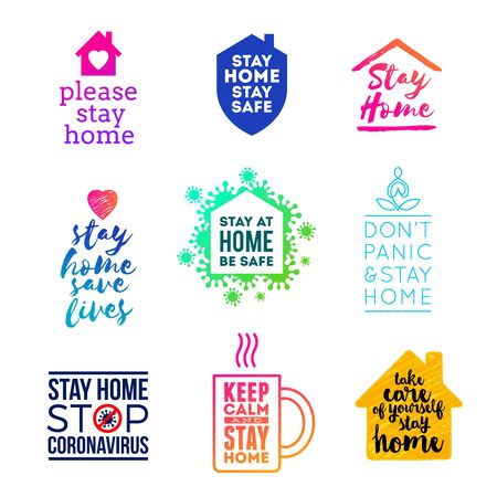 Set of emblems and logo with slogan - Stay at home.
Different style logo - Stay home. Vector illustration.のイラスト素材